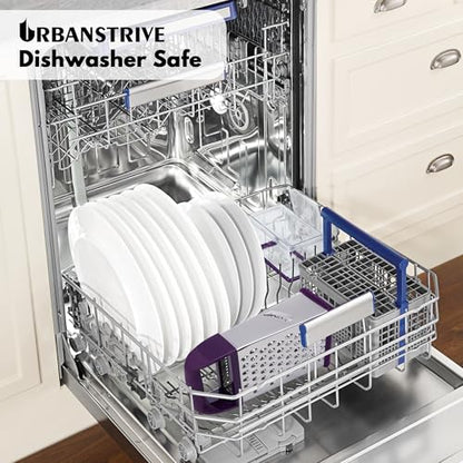Urbanstrive Cheese Grater With Container, Professional Cheese Grater with Handle, Stainless Steel Graters for Kitchen Handheld, Box Grater with 4 Sides for Vegetables, Ginger, Potatoes (Purple) - color: Purple