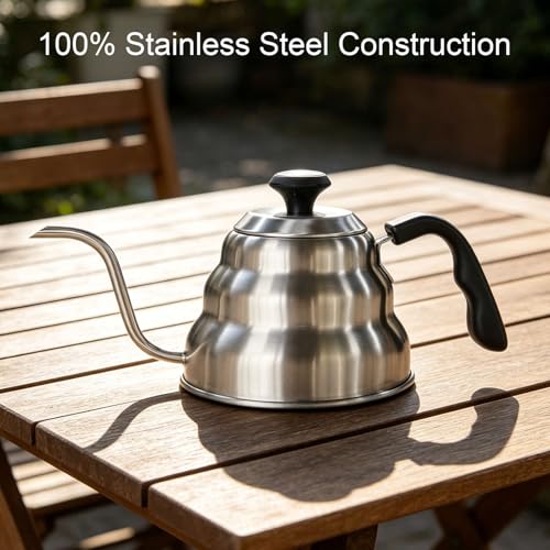 Gooseneck Kettle 1000ml for Pour Over Coffee Stovetop – Stainless Steel Coffee Pot with Precision Spout, 304 Food-Grade BPA-Free, Heat-Resistant Handle, for Gas Electric Ceramic Stove - size: 1000ML