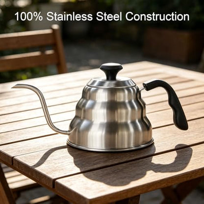 Gooseneck Kettle 1000ml for Pour Over Coffee Stovetop – Stainless Steel Coffee Pot with Precision Spout, 304 Food-Grade BPA-Free, Heat-Resistant Handle, for Gas Electric Ceramic Stove - size: 1000ML
