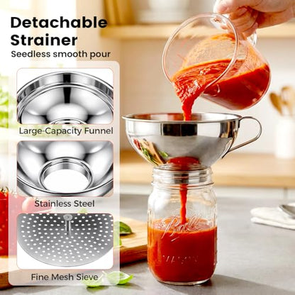 3-Piece Stainless Steel Canning Funnel Set with Strainer, Wide Mouth & Regular Jars Funnels, Food-Grade Kitchen Funnels for Transferring Jam, Spices, Beans, and Dry Goods (3pcs)