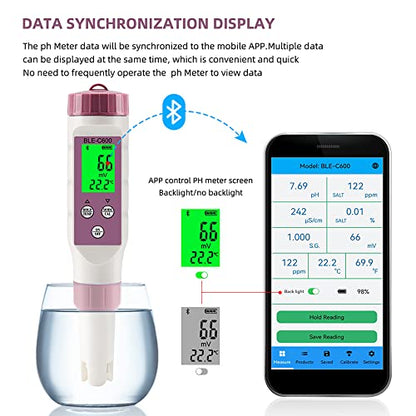 7 in 1 PH Meter PH Tester,0.01 High Accuracy Digital PH Meter for Water,PH/TDS/EC/ORP/S.G/Salt/Temp Tester,TDS Meter Water Tester for Drinking Water,Hydroponics,Plants,Aquarium and Pool - size: 7 in 1
