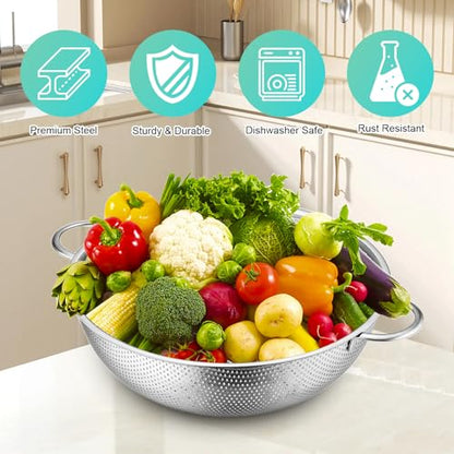 Stainless Steel Colander, 3-Quart Micro-Perforated Metal Colander Strainer with Handle for Kitchen/Draining Pasta/Rinsing Vegetables Fruits,Dishwasher Safe - 8.8 Inches - size: 3QT