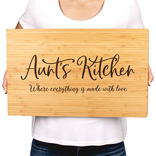 Andaz Press Large Bamboo Wood Cutting Board Gift, 17.75 x 11-inch, Aunt's Kitchen Where Everything is Made With Love, 1-Pack, Engraved Serving Chopping Board Christmas Birthday Chef Kitchen Ideas - color: Aunt