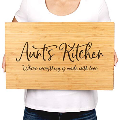 Andaz Press Large Bamboo Wood Cutting Board Gift, 17.75 x 11-inch, Aunt's Kitchen Where Everything is Made With Love, 1-Pack, Engraved Serving Chopping Board Christmas Birthday Chef Kitchen Ideas - color: Aunt