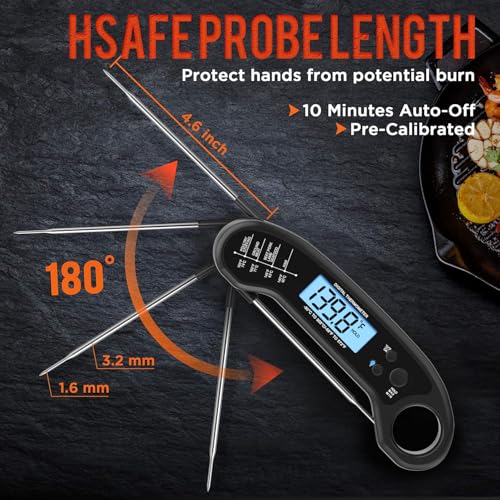 Meat Thermometer Digital, Instant Read Meat ThermometerI for Grill and Cooking, Waterproof Food Thermometer for Kitchen and Outside, BBQ, Turkey, Candy, Liquids, Beef - color: Black