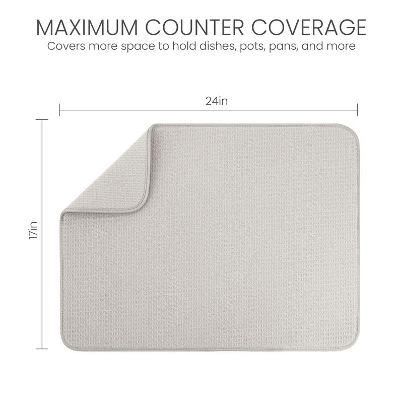 Bellemain XL Dish Mat Microfiber Dish Drying Mat, Super absorbent (Light Grey, 17" x 24") - color: Light Grey, size: 17" x 24"