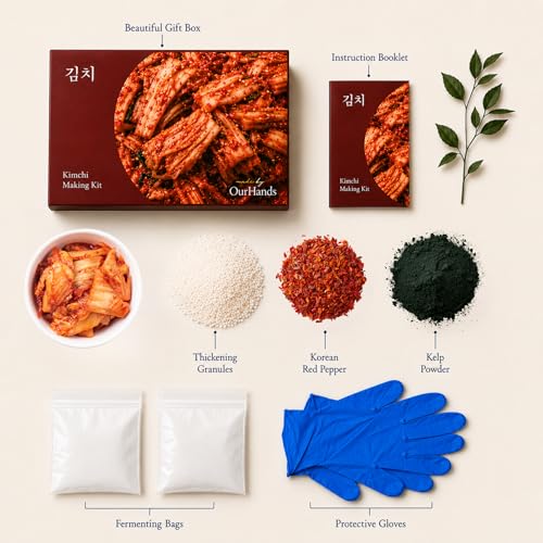 Kimchi Making Kit By OurHands - Fermentation Kit to Make Your Own Vegan Kimchi With Seaweed, Korean Pepper Flakes and Recipes