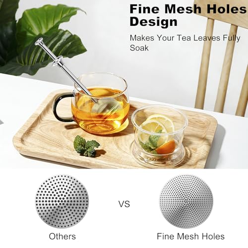 Long Handle Tea Ball for Loose Leaf Tea, Simple Pressing Operation, 2Pcs | Fine Mesh Holes, Stainless Steel Ball, No Tea Residue, For Cup and Teapot, Tea Lover Gift, Free Clean Brush - style: Long Handle Tea Ball x 2