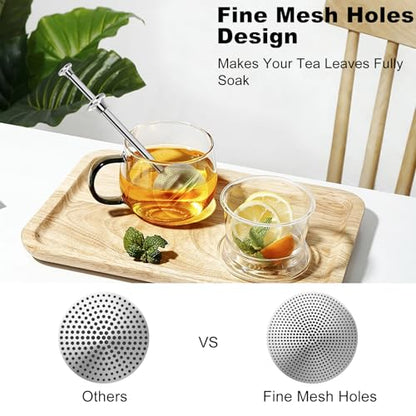 Long Handle Tea Ball for Loose Leaf Tea, Simple Pressing Operation, 2Pcs | Fine Mesh Holes, Stainless Steel Ball, No Tea Residue, For Cup and Teapot, Tea Lover Gift, Free Clean Brush - style: Long Handle Tea Ball x 2