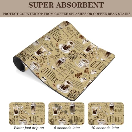 Absorbent Coffee Bar Mat for Espresso Machine & Coffee Maker - Rubber Backed Draining Pad for Countertop - color: Coffee-4