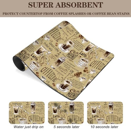 Absorbent Coffee Bar Mat for Espresso Machine & Coffee Maker - Rubber Backed Draining Pad for Countertop - color: Coffee-4