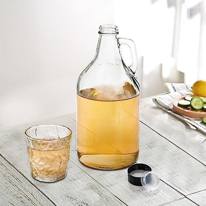 ZEAYEA 3 Pack Glass Growlers, 64 oz Clear Glass Jug, Half Gallon Jugs with Seal Cap and Handle for Beer, Home Brewing, Kombucha, Distilled Water