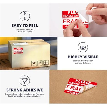 320 Pcs Fragile Stickers, 3 x 2 Inch Handle with Care Shipping Moving Glass Permanent Adhesive Commercial Grade Fragile Labels (Fragile) - color: Red, size: 320 PCS