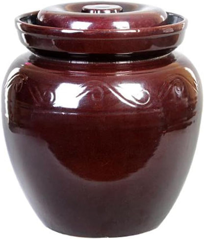 ELEFOCUS Large Traditional Chinese Porcelain Pickle Jar,Ceramic Fermentation Crock with Water Seal Airlock Lid,Sauerkraut brown-5L(5L) - size: 5L