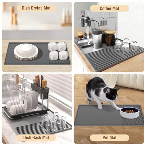 Silicone Coffee Mat with Raised Edges, 20'' X 12'', Bar Mat for Countertops, Fits Under Coffee Maker, Espresso Machine, Dish Drying Mat (GRAY) - color: Gray, size: 11.8" x 19.7"