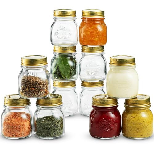 Bormioli Rocco Quattro Stagioni Small Glass Mason Jars 5 Ounce Mini Jars (12-Pack) with Metal Airtight Lid, For Jam, Jelly, baby food, Crafts, Spices, Dry Food Storage, Wedding favors, Decorating Jar - size: 5 Oz.