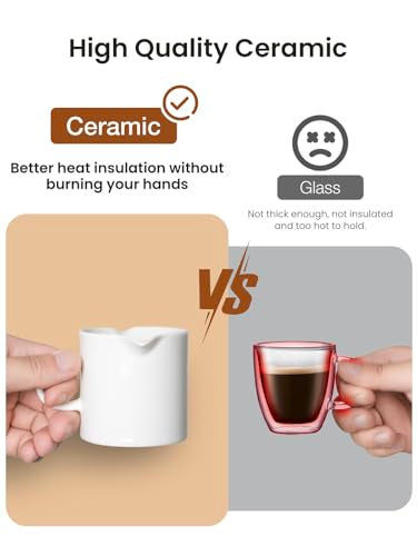 ABRUTY Espresso Cups, 5 OZ Ceramic Double Spouts Cups, Espresso Shot Cup with Handle and Measuring, Small Coffee Mugs Accessories for Espresso Machine Set Suitable for Milk Syrup - color: White (2 Pack)