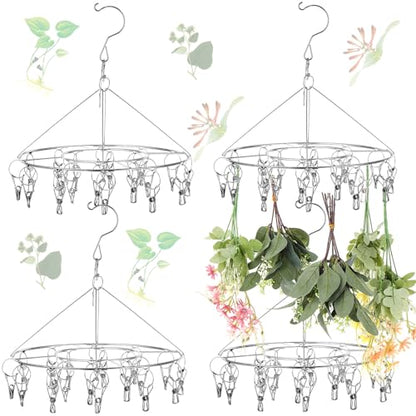 Bokon 4 Pcs Hanging Drying Rack for Herb Macrame Flower with Stainless Clip Dryer Hook for Drying Herb Air Plants Spices Flower Hydroponic Plant Ready to Use with Ceiling Hook(Round) - style: Round