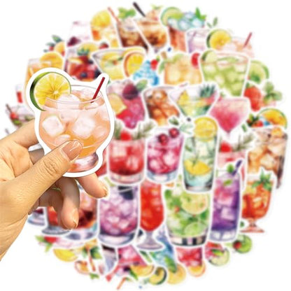 50 Packs Cocktails Stickers Water Bottles Laptop Phone Computer Guitar Skateboard Hydroflasks Wine Vinyl Sticker Waterproof Aesthetic Trendy Decals for Kids Teens Girls Adults(Colourful-7) - color: Colourful-7