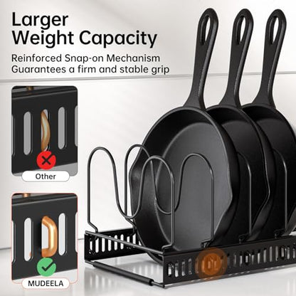 MUDEELA 2 Pack Pots and Pans Organizer Rack for under Cabinet, Expandable Pot Lid Kitchen Cabinet Organizer Holder with 10 Adjustable Compartment Cutting Board Organizer for Pan Lid, Bakeware Sheet - style: 2 Pack 10 Dividers-Black