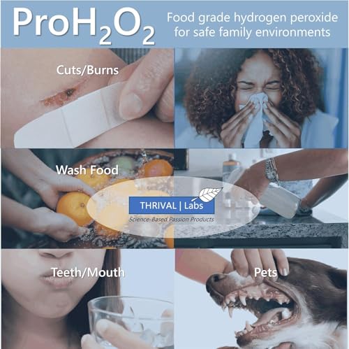 ProH2O2 3% Food Grade Hydrogen Peroxide – Natural Cleaner & Disinfectant – Suitable for Household Use – Ideal for Cleaning, Sanitizing & Gargle – 32 fl oz Refill (Pack of 6)