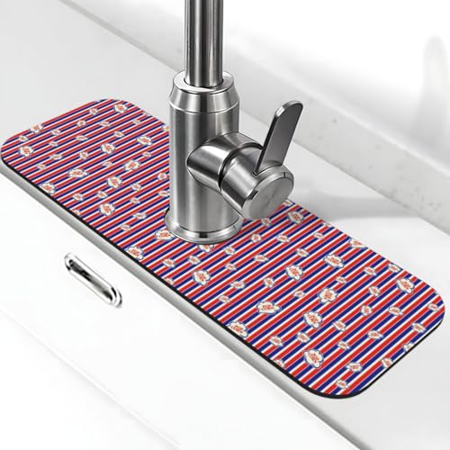 Popcorn Blue Red White Stripes Faucet Mat For Kitchen Sink, Absorbent Countertop Protector, Quick Dry Sink Splash Guard Pad, Waterproof Draining Mat 15" X 5.5" - color: Style 7