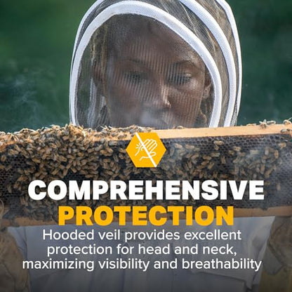 Mann Lake Economy Hooded Beekeeping Jacket, Lightweight Protective Bee Gear with Hooded Veil, Cool & Breathable, Ideal for Warm Weather, Budget-Friendly Beekeeper Outfit for Beginners, Large - size: Large