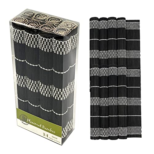 Set of 8 Pcs Bamboo Placemats Natural Anti-Slip Bamboo Placemats Washable Heat-Resistant Table Mats for Dining Room and Kitchen （Black+White） - color: Black, size: Set of 8 Placemat 17.7 x 11.8 inch