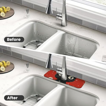 Kitchen Sink Faucet Mat Splash Guard, Christmas Black Cat Red Flowers Snow Super Absorbent Drying Mat, Non-Slip Drain Pad for Bathroom Counter - color: Black Cat Red Flowers Snow