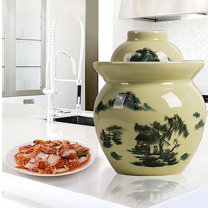 Fermentation Jar Traditional Chinese Porcelain Pickle Jar,Ceramics Fermenting Crock Kit with Water Seal Airlock Lid, Pickle Jar for Pickles Kimchi, Sauerkraut 7kg - size: 7kg