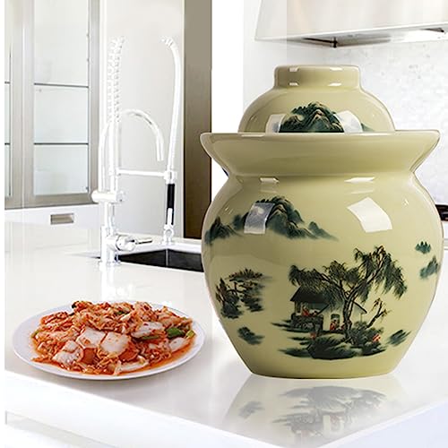 Fermentation Jar Traditional Chinese Porcelain Pickle Jar,Ceramics Fermenting Crock Kit with Water Seal Airlock Lid, Pickle Jar for Pickles Kimchi, Sauerkraut 0.5kg - size: 0.5kg