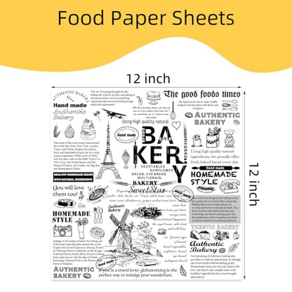 12" x 12" Food Paper Sheets (100 Pack) - Premium Deli Paper Sheets - Greaseproof Liners for Food Boats - Pre Cut Sandwich Wrappers - Food Basket Sheets for Baking, BBQ, Picnic, Festival - color: 12" x 12"