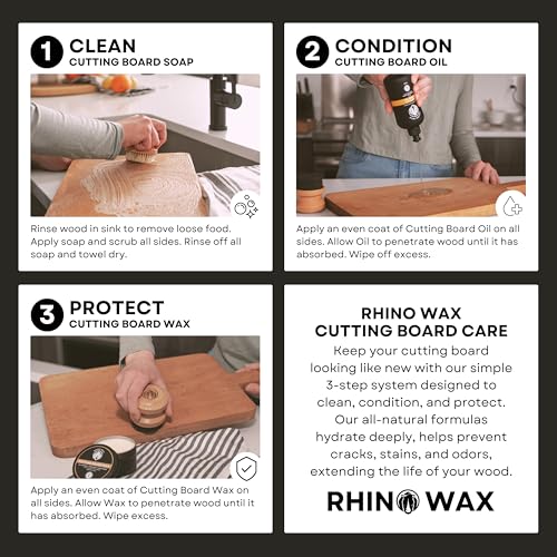 Rhino Wax Coconut Cutting Board Wax 4oz - Natural Blend of Oils and Waxes (NO Mineral Oil) - Condition and Protect Wood Cutting-Boards, Charcuterie Boards, Salad Bowls - Food Safe - Made in the USA - size: 4 Ounce