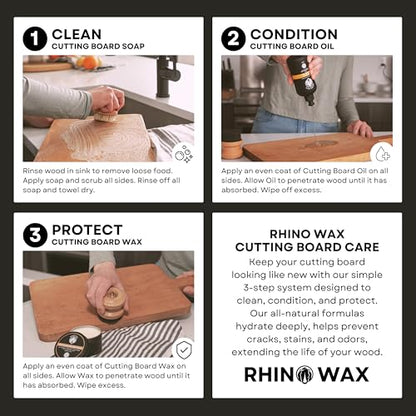 Rhino Wax Coconut Cutting Board Wax 4oz - Natural Blend of Oils and Waxes (NO Mineral Oil) - Condition and Protect Wood Cutting-Boards, Charcuterie Boards, Salad Bowls - Food Safe - Made in the USA - size: 4 Ounce