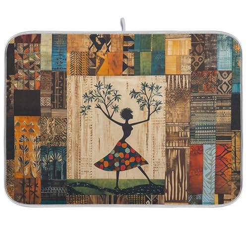 Woman Tree Artwork Dish Drying Mat for Kitchen Counter Super Absorbent Draining Mat with Non-slip Backed Drainer Mat for Dish Bottles Cups Bowl Sinks Countertops Draining Racks