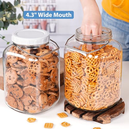Sovietiep 1.5 Gallon Wide Mouth Glass Storage Jars, Large Glass Jar, 2 Pack | 2 Pack with Airtight Lid & Stainless Handle, 4.3" Wide Mouth, Food Grade Canisters, Gallon Glass Jars with ML/OZ Scale Line