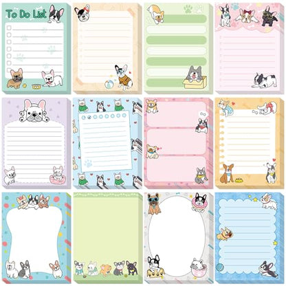 Chiisong 12 Pcs French Dog Sticky Notes Kawaii Notepads 3x4 Inch Adhesive Dog Gifts for Frenchie Lovers to Do List for Memo Reminder for Office Home Supplies Christmas Small Gift - style: Dog