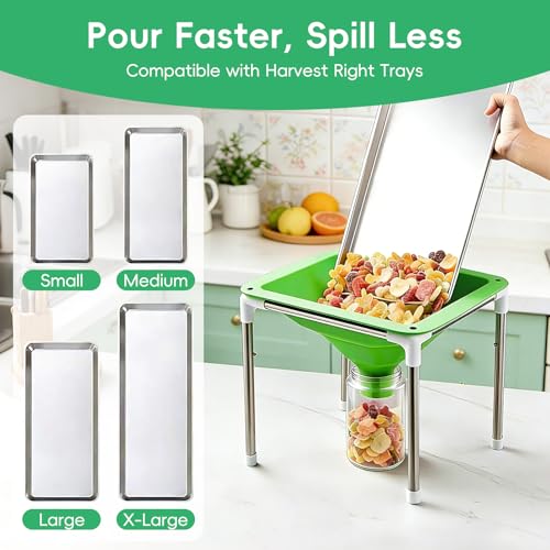 HOOMESUN Extra Large Silicone Funnel for Harvest Right Freeze Dryer, 12" Wide Mouth Fits All Trays, Reinforced Stable Stand with Adjustable Height, Collapsible Non-Stick, for Mylar Bags & Jars (Green)