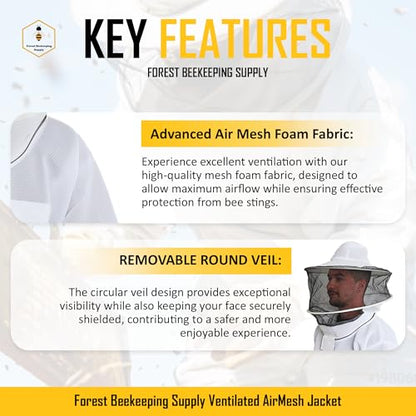 Beekeeping Jacket with Round Veil, Ventilated Air Mesh Bee Jacket with YKK Brass Zippers - Large - size: LARGE