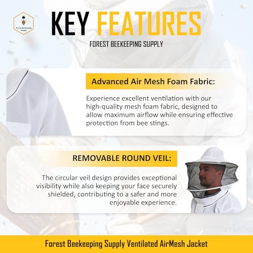Beekeeping Jacket with Round Veil, Ventilated Air Mesh Bee Jacket with YKK Brass Zippers - Small - size: SMALL