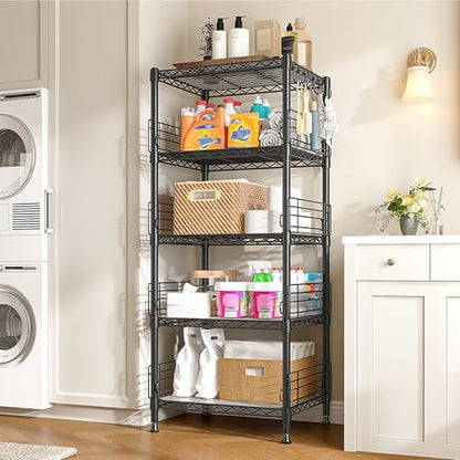 DurayLoly Wire Shelving with Hooks & Blockers for Pantry Storage in Kitchen | 5-Tier Shelving Unit, Tiers Finely Adjustable in 1" Increments, Storage Shelves with Non-Slip Liners, 18.1''Wx18.1''Dx59''H - size: 18.1''Wx18.1''Dx59''H