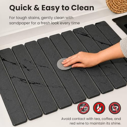 Stone Dish Drying Mat for Kitchen Counter Large Quick Dry Diatomaceous Earth Stone Drying Mat Foldable Water Absorbent Dish Drying Mat for Dishes Cups Bottles Kitchen Sink Countertop (Grey Marble) - color: Gray Marble