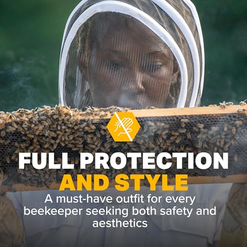 Mann Lake Beekeeping Jacket w/Collapsible Veil, Elastic Waist, Chest Pockets, Velcro Closures & Heavy-Duty Zippers - size: Medium