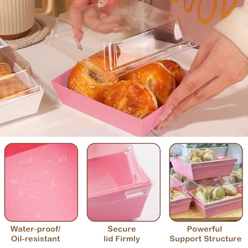 50-Pack Disposable Charcuterie Boxes with Clear Lids - 4 Inch To Go Paper Mini Charcuterie Box for Charcuterie, Fruits & Desserts | Gift-Ready Food Presentation Boxes - color: Pink