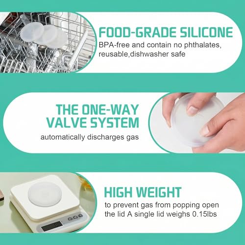 Wide Mouth Mason Jar Fermentation Lids – Silicone Fermenting Caps with Waterless Airlock, Self-Burping Fermenter Tops for Pickles, Kimchi, and Probiotic Foods, 3 Pack White (Jars Not Included) - color: White