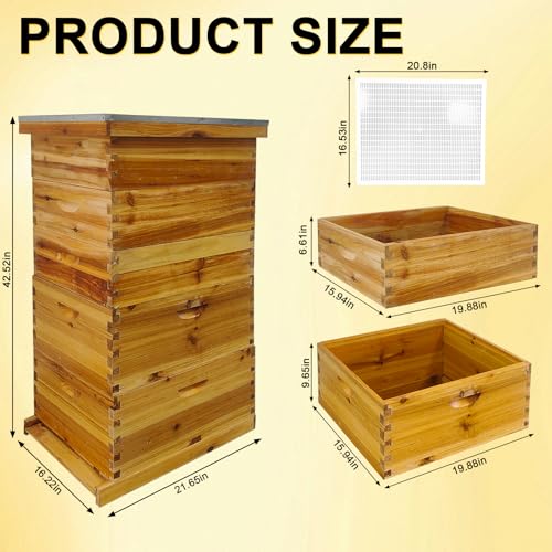 5-Layer Langstroth Bee Hive Kit, Beeswax Coated Wood Beehive with 2 Deep Brood Boxes and 3 Medium Super Boxes, 10-Frame Standard Bee House with Metal Top Cover & Queen Excluder, No Frames