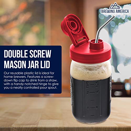 Mason Jar Lids Wide Mouth Plastic 4 pack-USA Made-Flip Cap Screw Top Pour Spout Drink Hole - Leak-proof for Kerr and Ball Canning Jars - Airtight for Drinks to Go and Controlled Pouring - Red - color: Old Glory Red