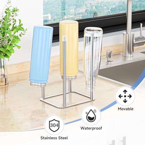 Water Bottle Drying Rack, Stainless Steel Bottle Dryer Rack, Baby Bottles Rack Dryer, Cup Drying Rack, Reusable Bag Drying Stand, Kitchen Stand Holder for Glass Bottles, Plastic Bag (Silver)