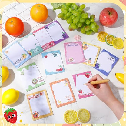 Chiisong 12 Pcs Fun Inspirational Sticky Notes 3 x 4 Inch Motivational Fruit Notepads Cute Post Positive Appreciation Sticky Notes Positive Gifts for Office Nurse Coworkers Supplies - style: Motivational Fruit