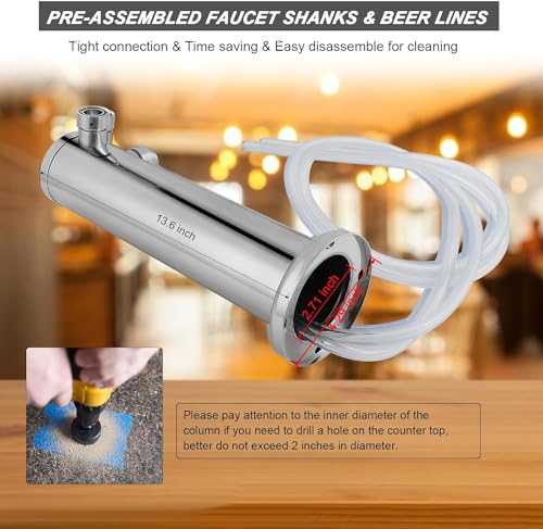 All Stainless Steel Kegerator Tower Dual Faucet Beer Tower Double Tap Beer Tower Dispenser Beer Tap Kegerator Parts Stainless Steel Tower Faucet Preassembled Tubing 3" Keg Tower Beer Keg Faucet (SS) - size: Dual Tap-Stainless Steel Faucet